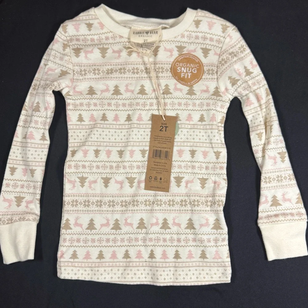 NWT Rabbit + Bear Organic Cotton 2T Fair Isle Deer Pajamas